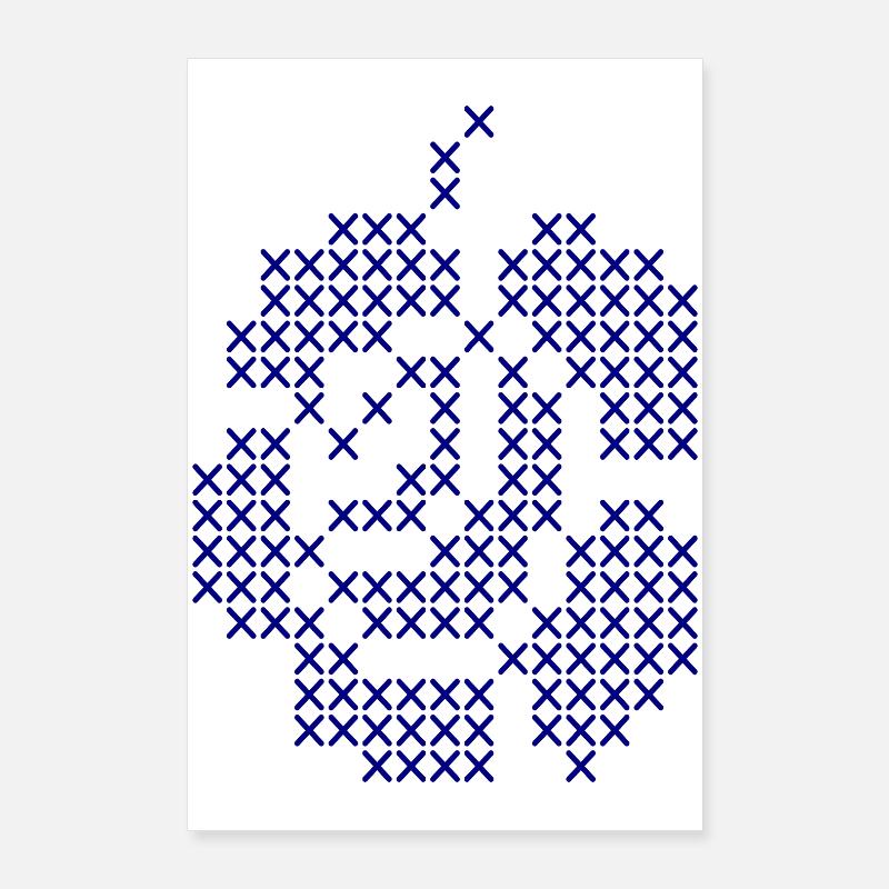 Blue Cross-Stitch Rose Pattern Poster 24" x 35" (60x90 cm)