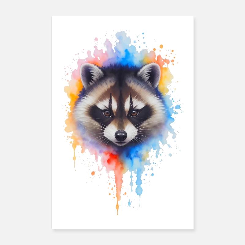 Explosion de couleurs aquarelle de raton laveur Poster 60 x 90 cm