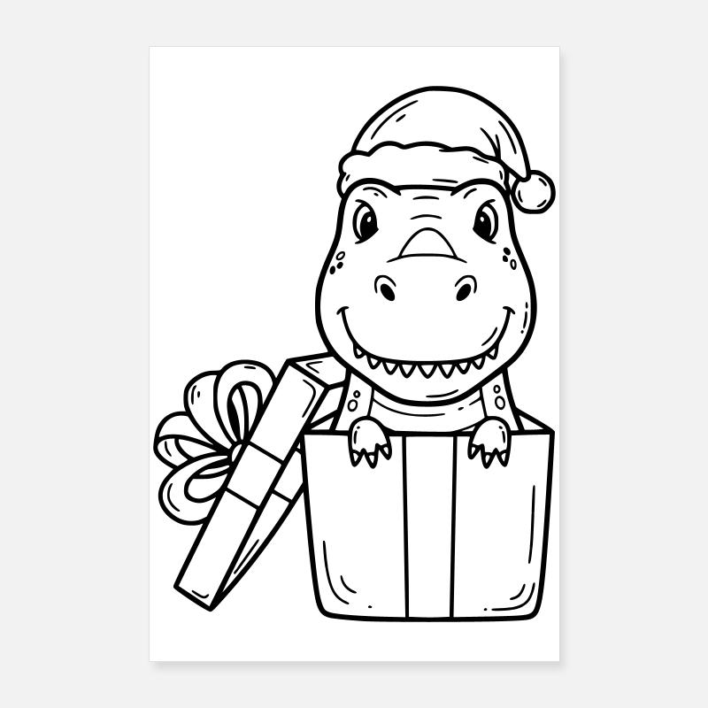 Happy Dino in Gift – Christmas Drawing Poster 24" x 35" (60x90 cm)