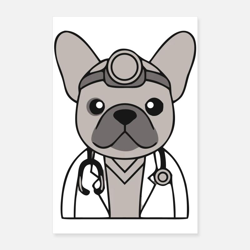 Frenchie Arzt Stethoskop Comic Poster 60x90 cm