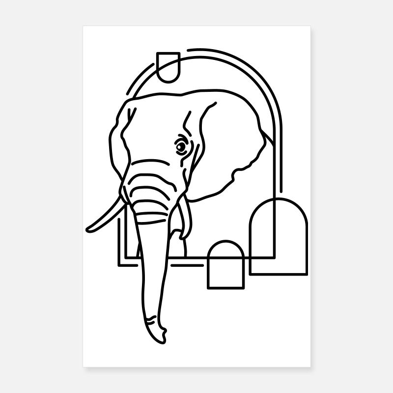 Éléphant en forme géométrique - Conception d’art au trait Poster 60 x 90 cm
