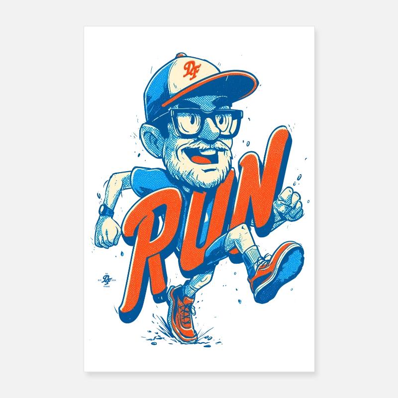 Drôle de coureur avec lettrage RUN Poster 60 x 90 cm