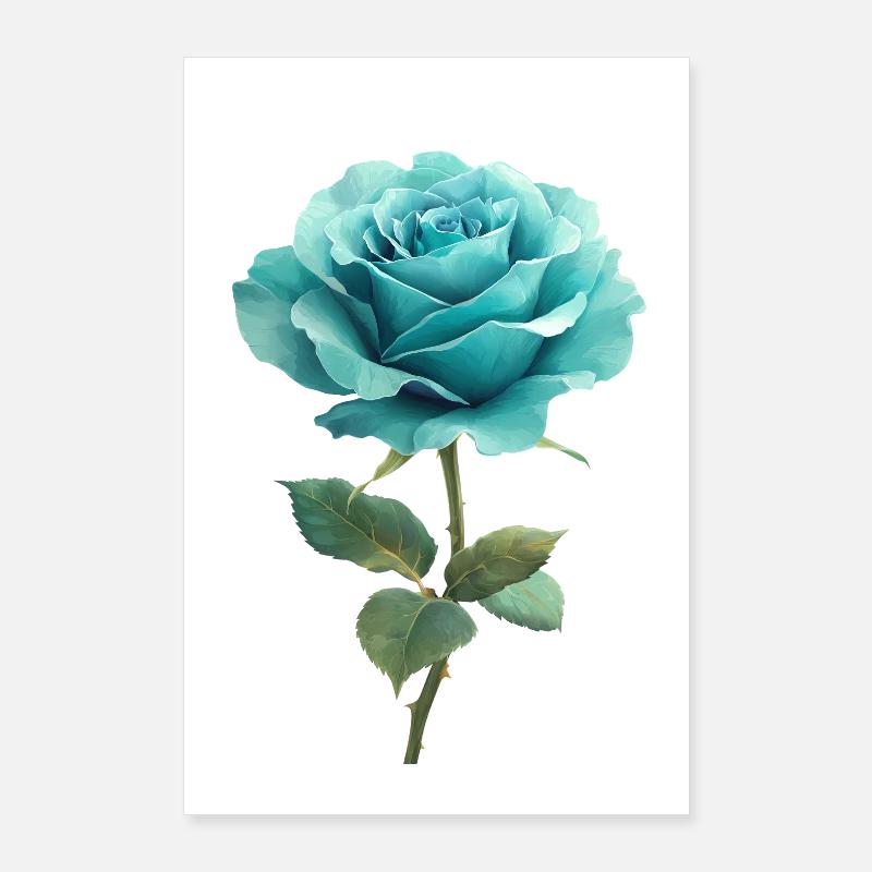 Bleu Turquoise Rose Poster 60 x 90 cm