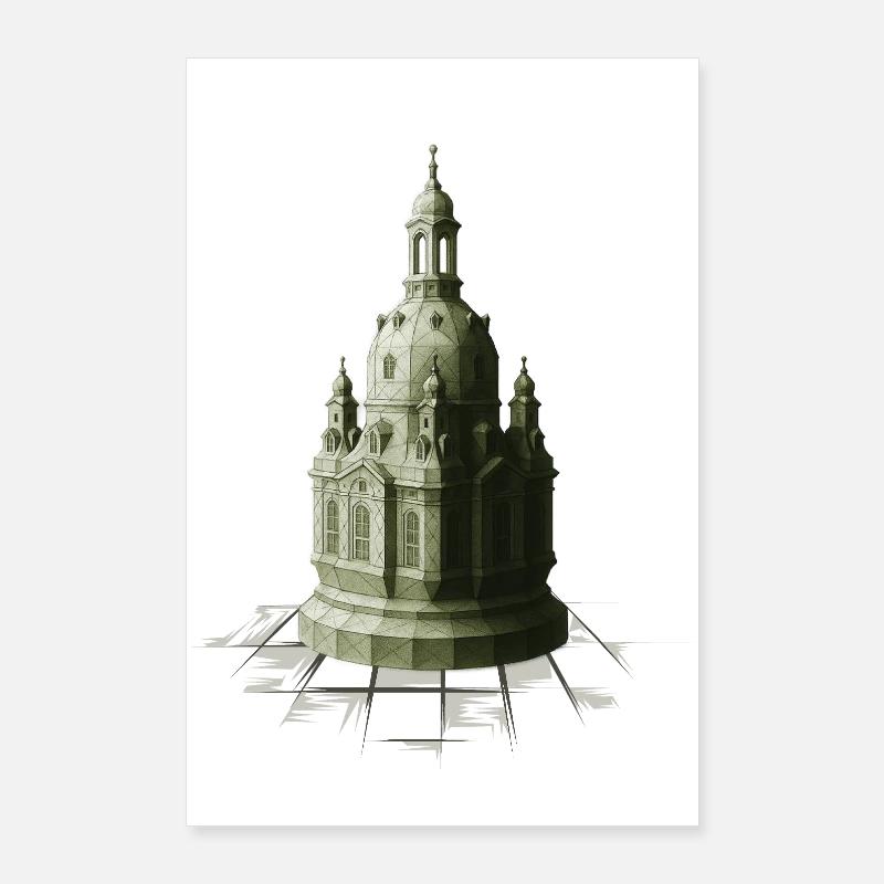 Low Poly Chess Checkers Frauenkirche Poster 24" x 35" (60x90 cm)