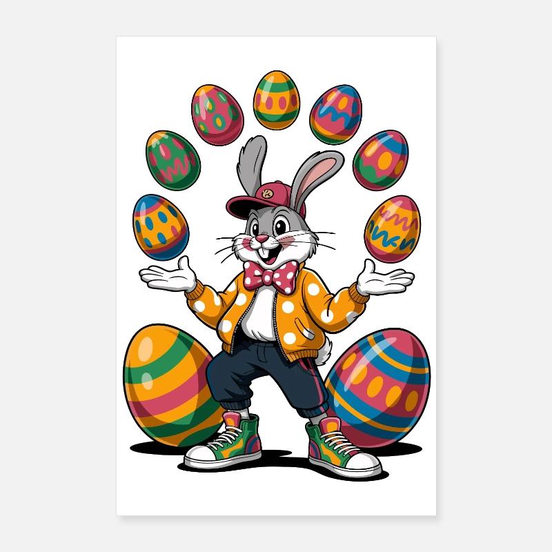 Easter bunny with colorful eggs and hoodie Poster 24" x 35" (60x90 cm)