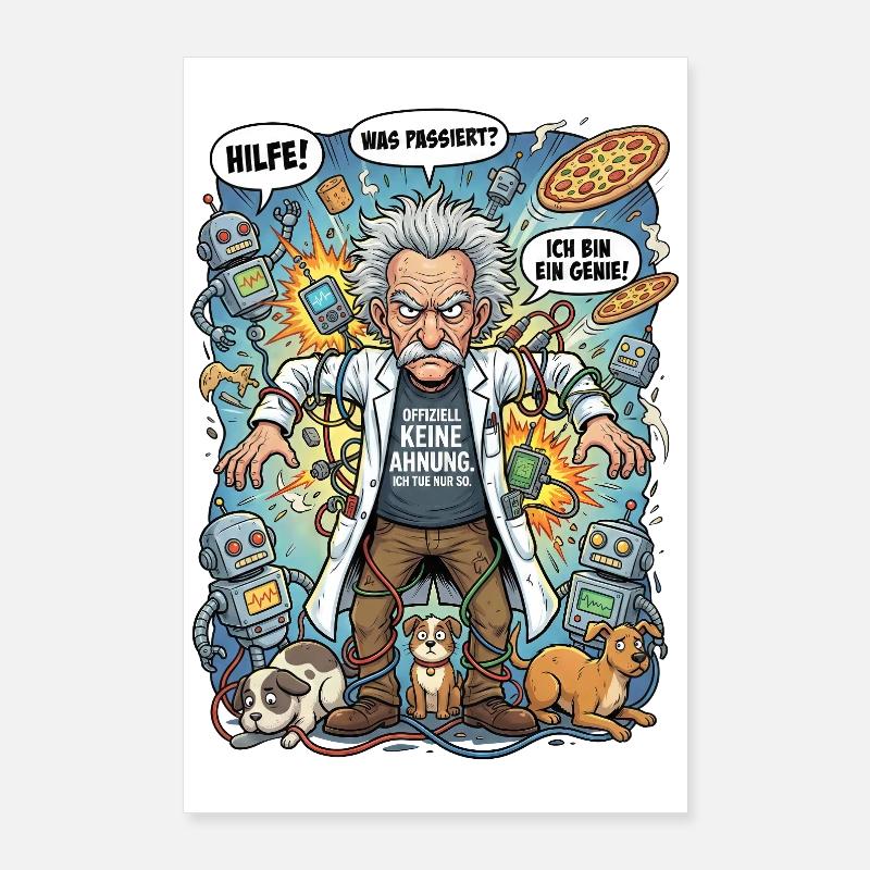 Genius in chaos: Einstein and robots Poster 24" x 35" (60x90 cm)