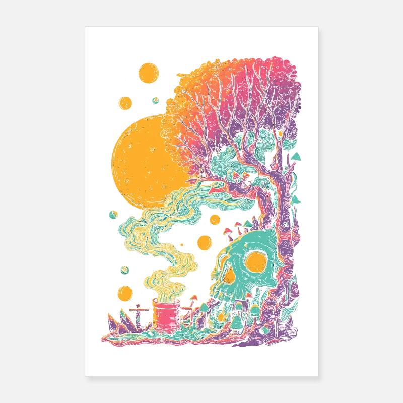 Crâne d’arbre psychédélique dans le cosmos Poster 60 x 90 cm