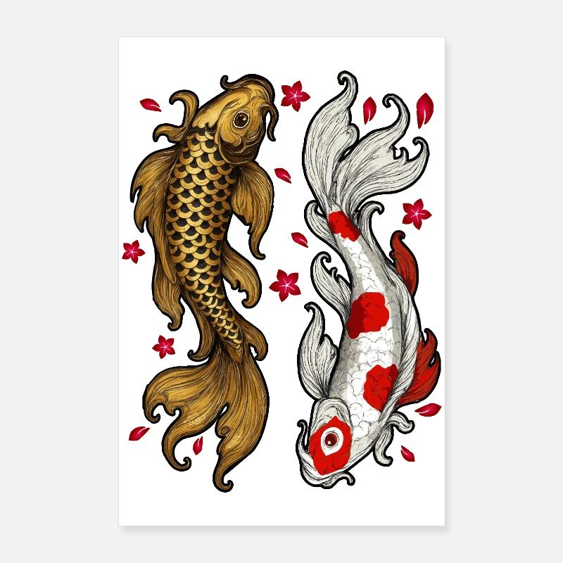 Koi Fish Drawing | Love and Harmony Poster 24" x 35" (60x90 cm)