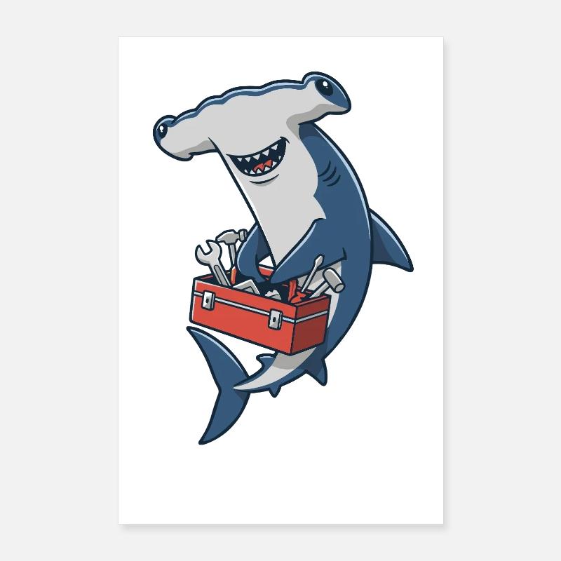 Hammerhead Shark Construction Craftsman Poster 24" x 35" (60x90 cm)