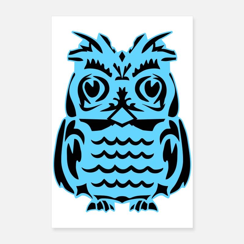 Hibou abstrait bleu clair Poster 60 x 90 cm