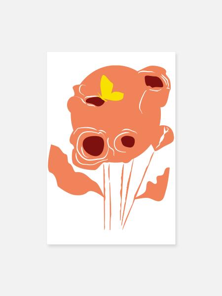 Orange Poppy mit Schmetterling - Poster 60x90 cm - Weiß