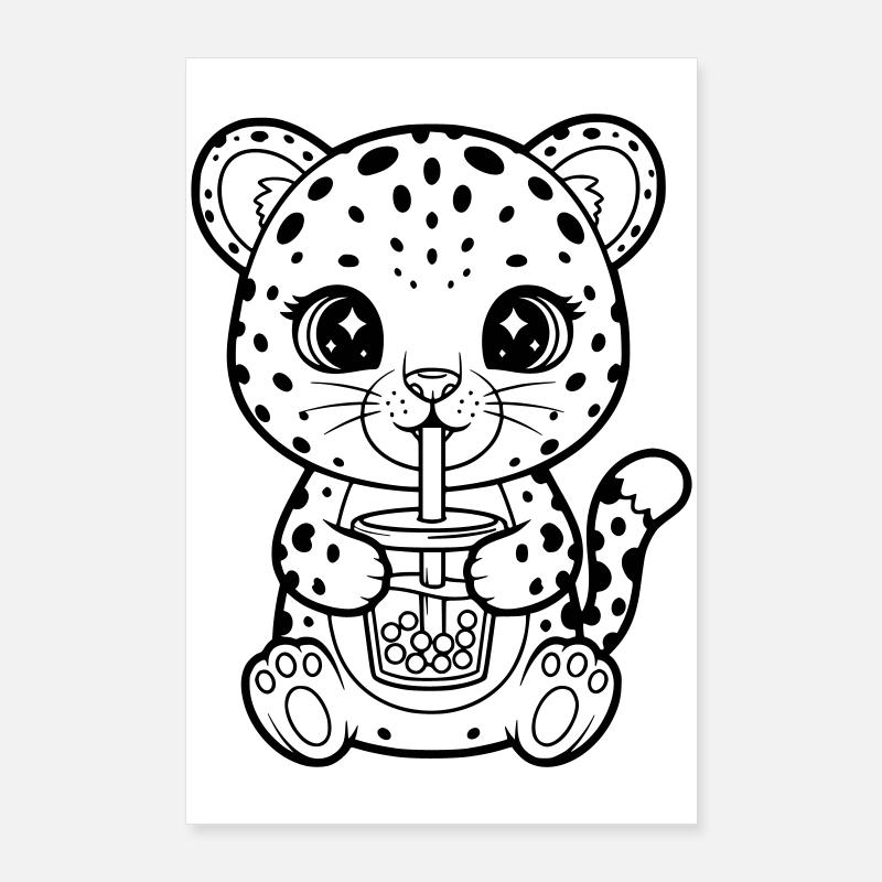 Leopard mit Becher Poster 60x90 cm