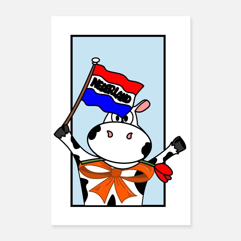 Vache avec drapeau néerlandais Poster 60 x 90 cm