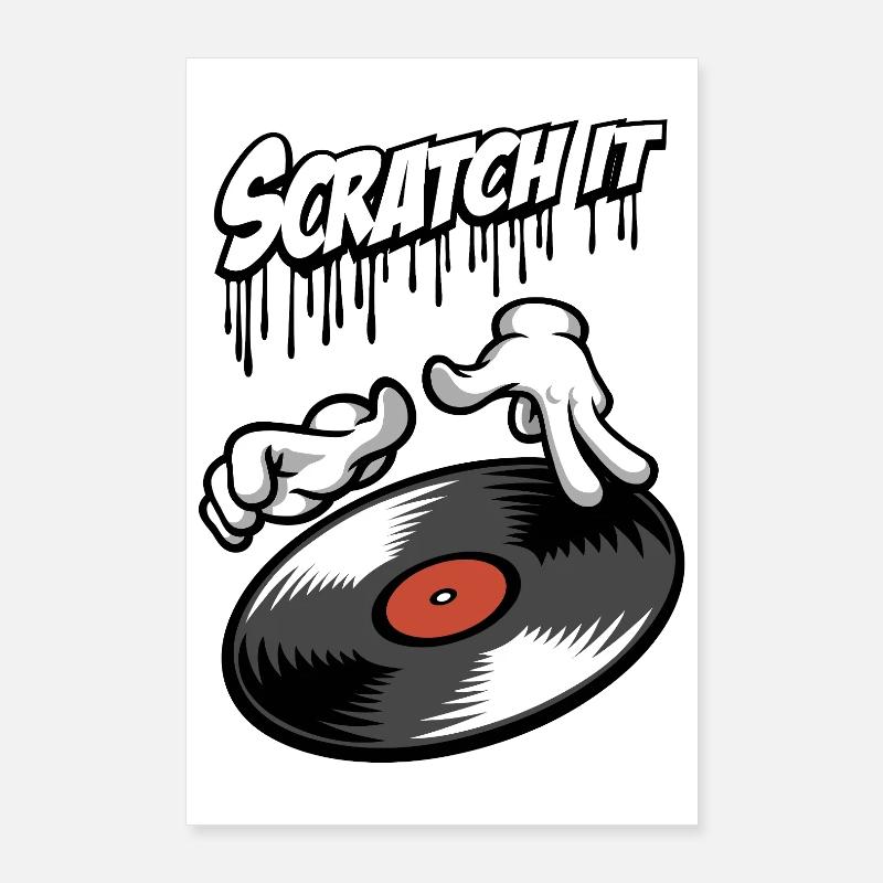 Cartoon hands and vinyl record Poster 24" x 35" (60x90 cm)
