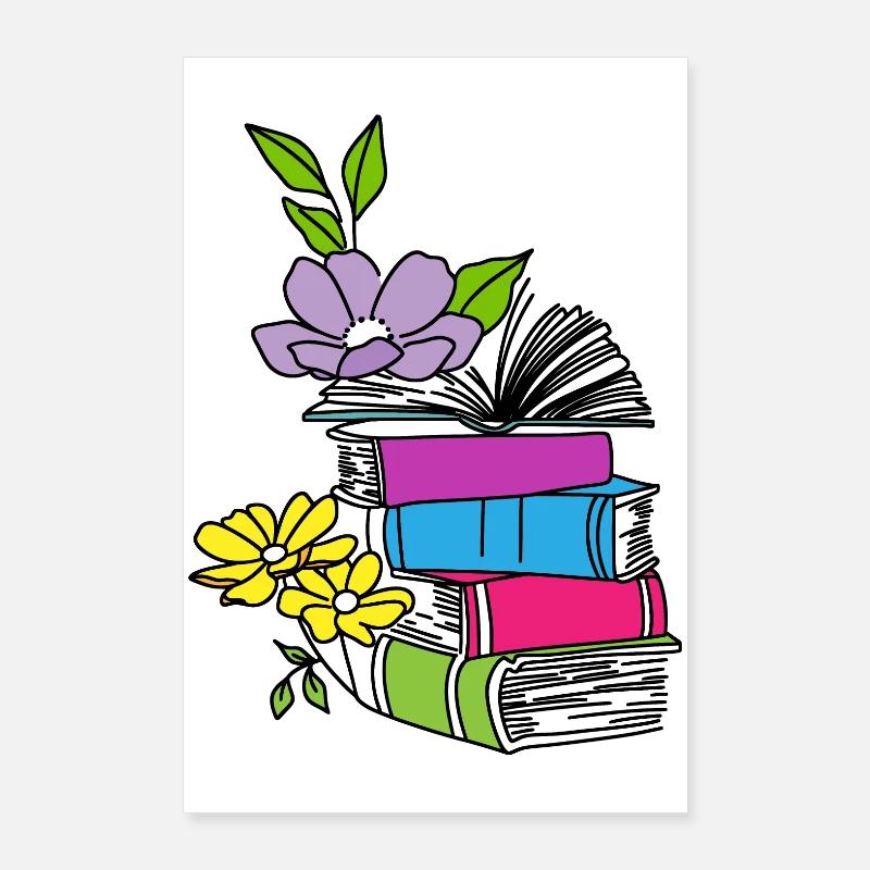 Bücher mit Blumen Poster 60x90 cm