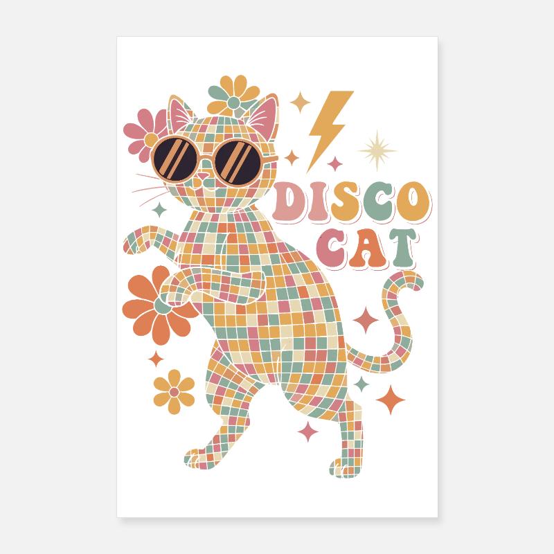 Techno Disco Katze Discokugel Party Lustig Poster 60x90 cm