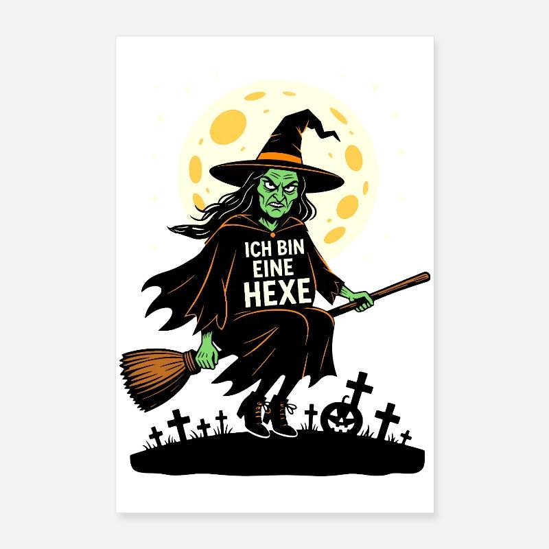 Costume de sorcière Halloween Carnaval Crou Balai Lune Poster 60 x 90 cm