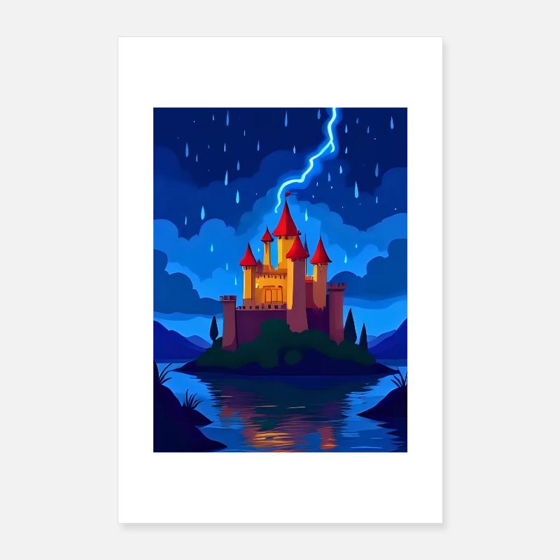 Château enchanté avec éclairage nocturne Poster 60 x 90 cm