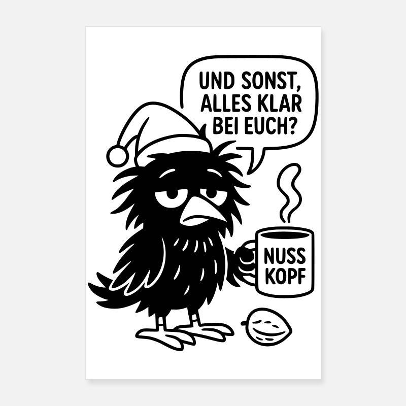 Corbeau mignon avec tasse et bulle de dialogue Poster 60 x 90 cm