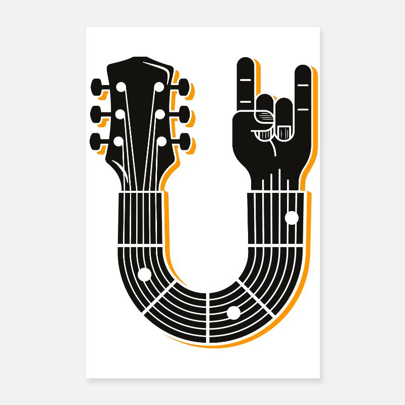 Conception audacieuse de signe de main de manche de guitare Poster 60 x 90 cm
