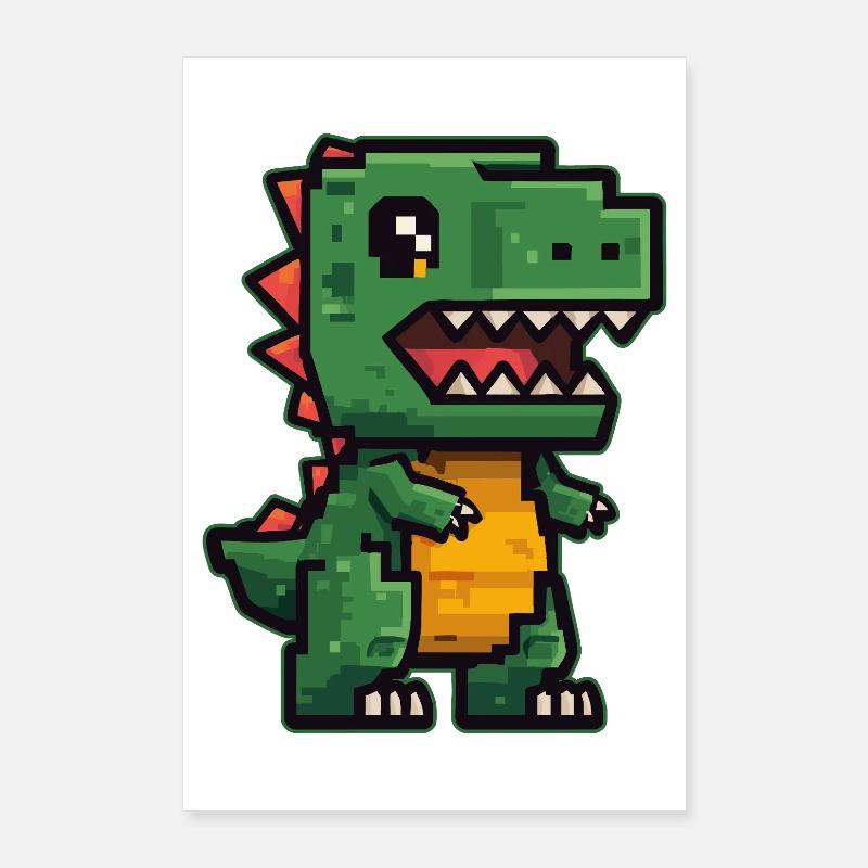 Mignon dino pixel au look rétro Poster 60 x 90 cm