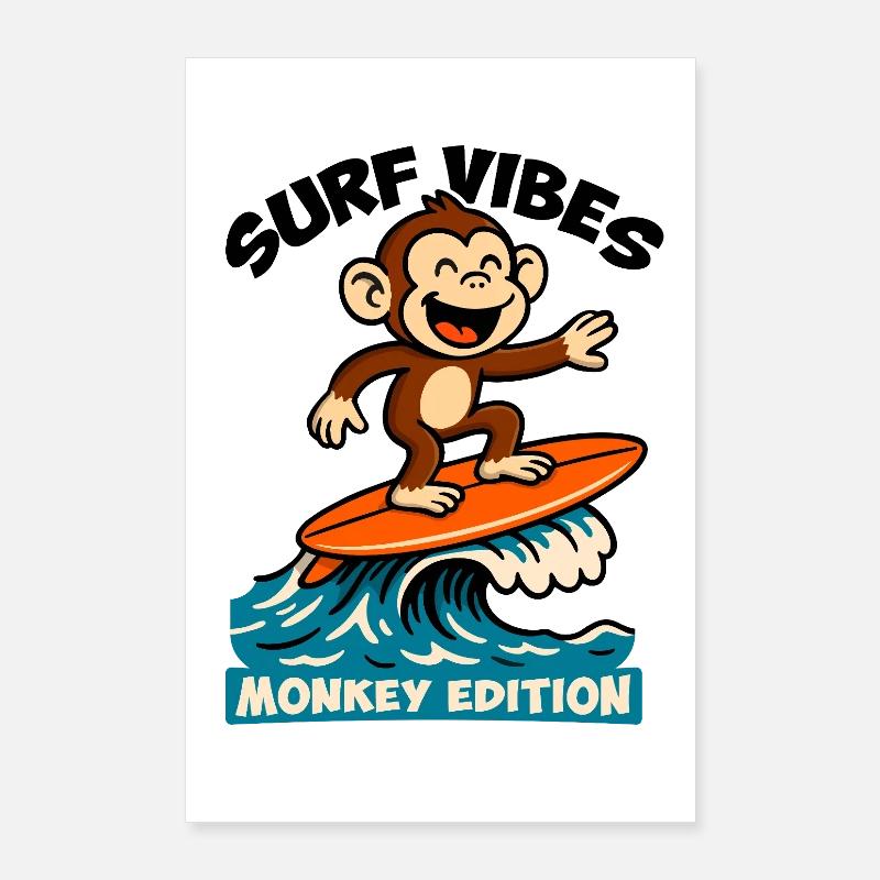 Surf Vibes, édition singe. Bon singe surfeur Poster 60 x 90 cm