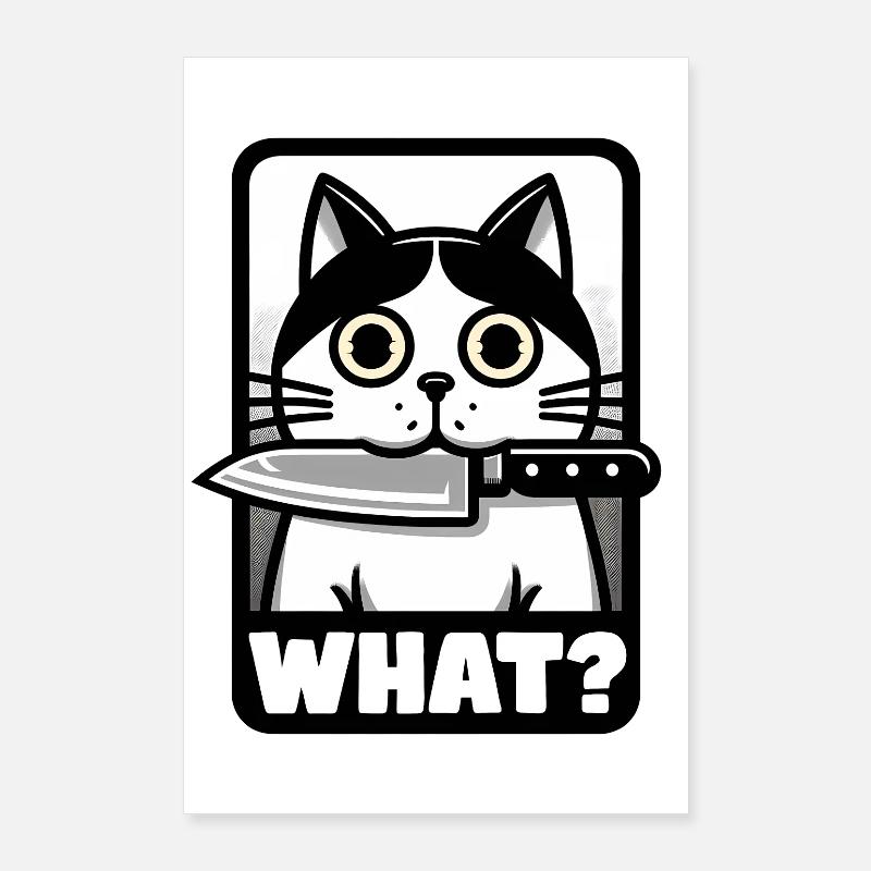 QUOI? UN CHAT AVEC UN COUTEAU Poster 60 x 90 cm