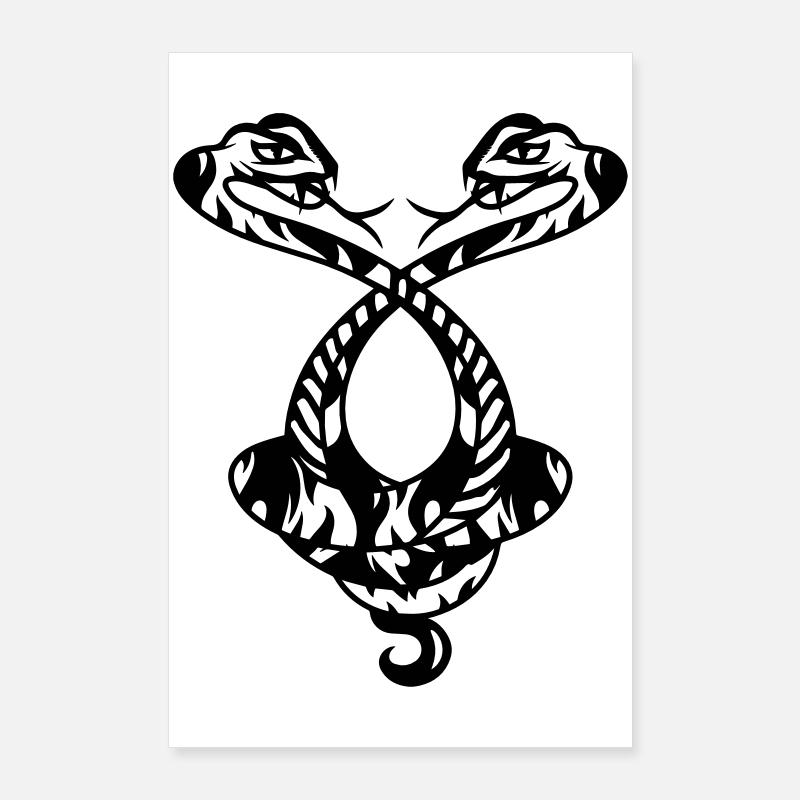 zwei Schlangen verschlungen in einem Ornament Poster 60x90 cm