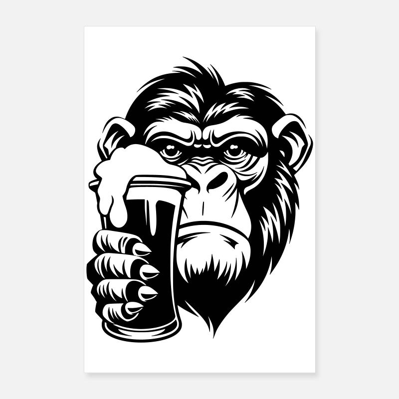 Affe hält ein Getränk mit Schaum Poster 60x90 cm