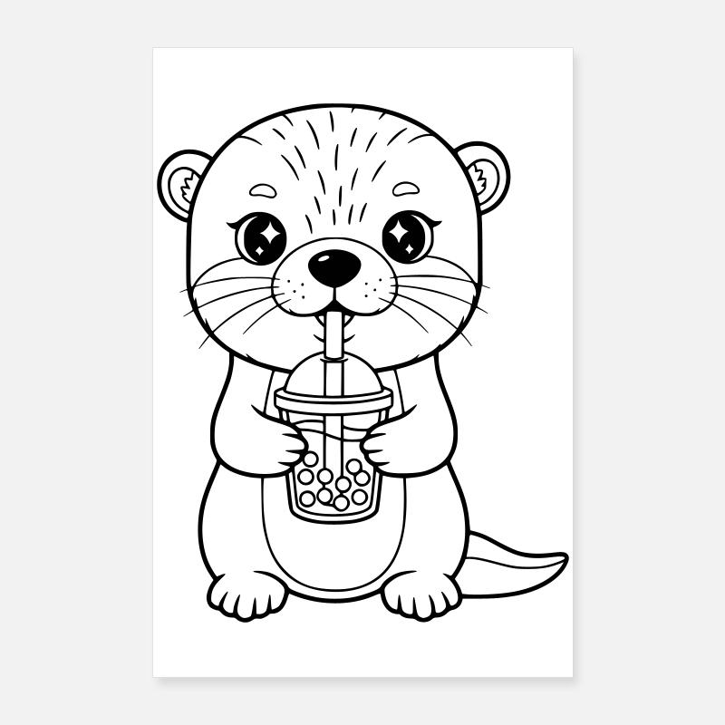 Otter mit Becher Poster 60x90 cm