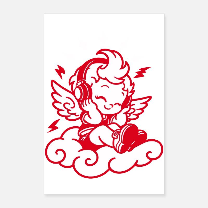 Musik Engel – Cherub mit Kopfhörern Poster 60x90 cm