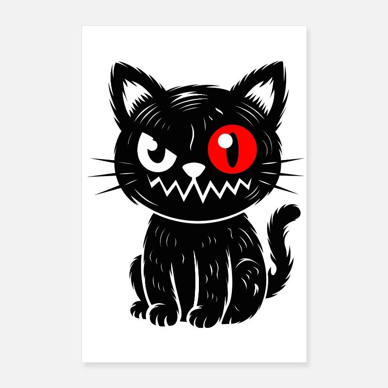 Schwarze Katze mit rotem Auge sitzend  Poster 60x90 cm