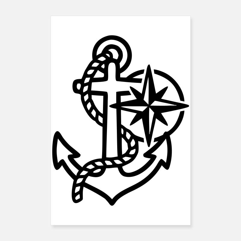 Anchor Wind Rose Maritime Logo Poster 60 x 90 cm