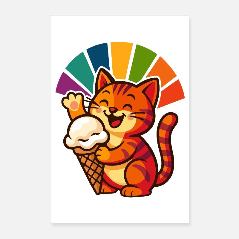 Regenbogen Katze Eisbecher Freude Poster 60x90 cm