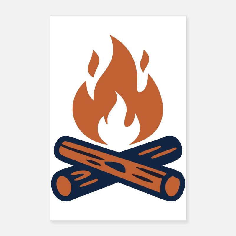 Camping au feu de camp avec flammes de bois Poster 60 x 90 cm