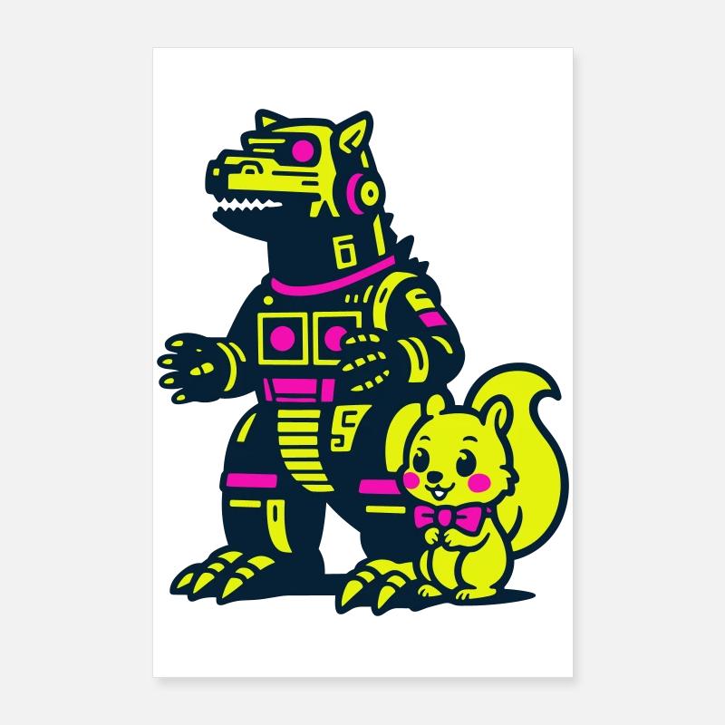 Mecha Drache mit Eichhörnchen Poster 60x90 cm