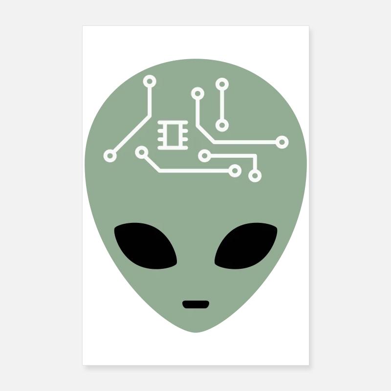Alien Head with Circuits (three colours) Poster 24" x 35" (60x90 cm)