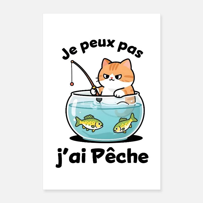 Chat pêcheur dans l'aquarium Poster 60 x 90 cm