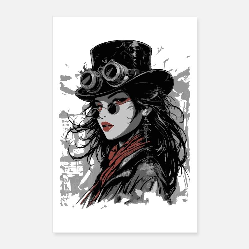 Steampunk Diva mit Goggles Poster 60x90 cm