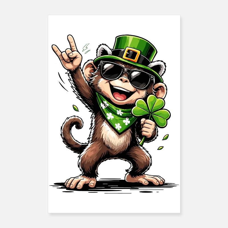 Singe Trèfle : Cadeau drôle de St. Patrick Poster 60 x 90 cm