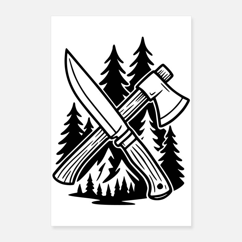 Survie - couteau et hache Poster 60 x 90 cm