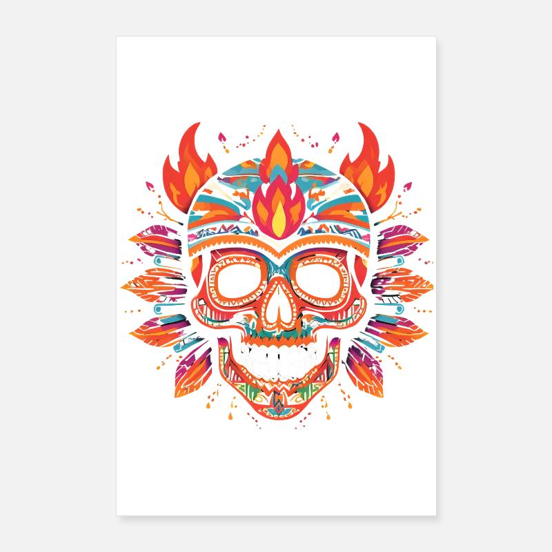 Crâne coloré Crâne avec flammes Poster 60 x 90 cm