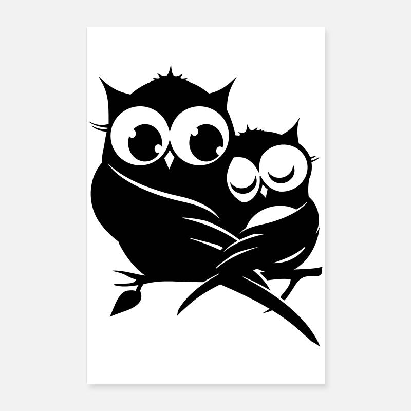 zwei Eulen auf einem Ast Poster 60x90 cm