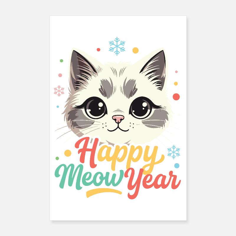 Süßer Katzen-Neujahrsregenbogen Poster 60x90 cm