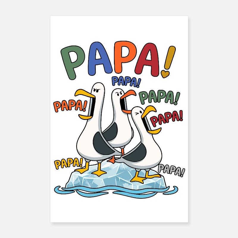 Daddy Mouettes sur la bande glacée - Conception de bandes dessinées Poster 60 x 90 cm