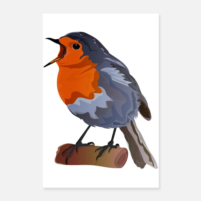 Robin Bird Illustration on Textile Poster 24" x 35" (60x90 cm)