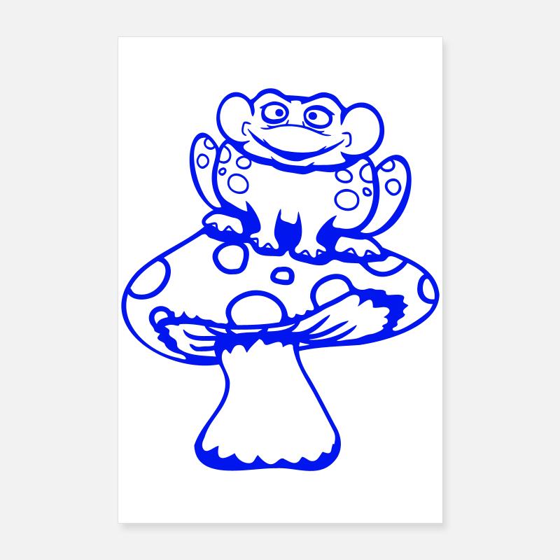 grenouille s’assoit champignon mignon forêt forêt grenouille sourit cool Poster 60 x 90 cm