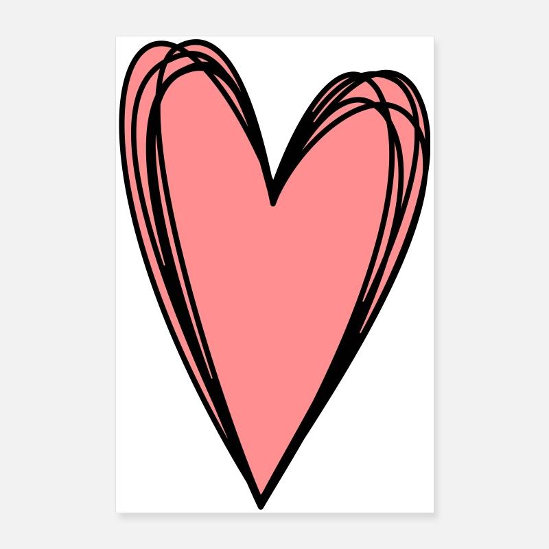 Herz rosa Scribble Doodle Geschenk Liebe Poster 60x90 cm