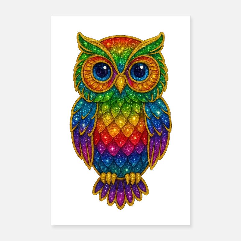 Regenbogen Eulen Glitzerkunst Poster 60x90 cm