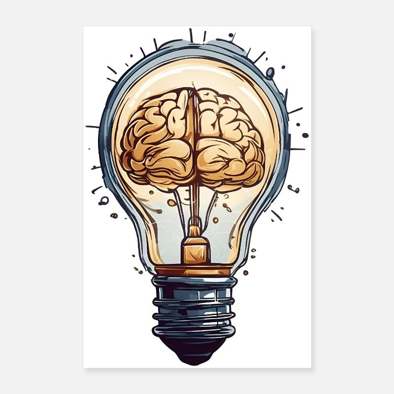 Lampe de pensée : Idées cérébrales dans une ampoule Poster 60 x 90 cm